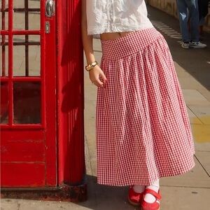 Cider Drop Waist Red Gingham Midi Skirt